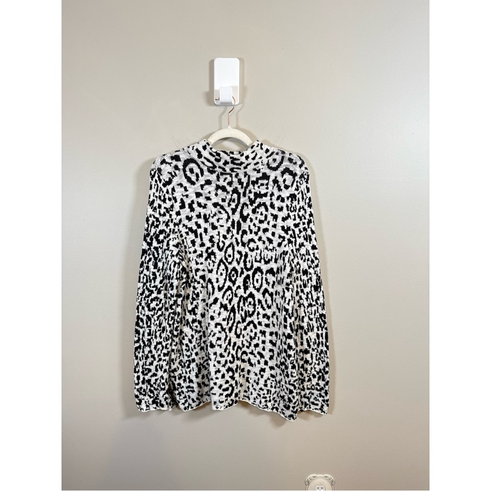 Chico's • Mock Neck Leopard Knit Tunic‎ Sweater Top Sz Lg Cozy Cotton